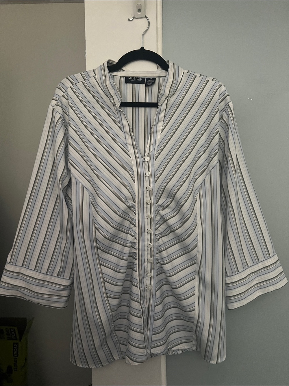 MILEAGE Blue & White Striped Button-Front Shirt